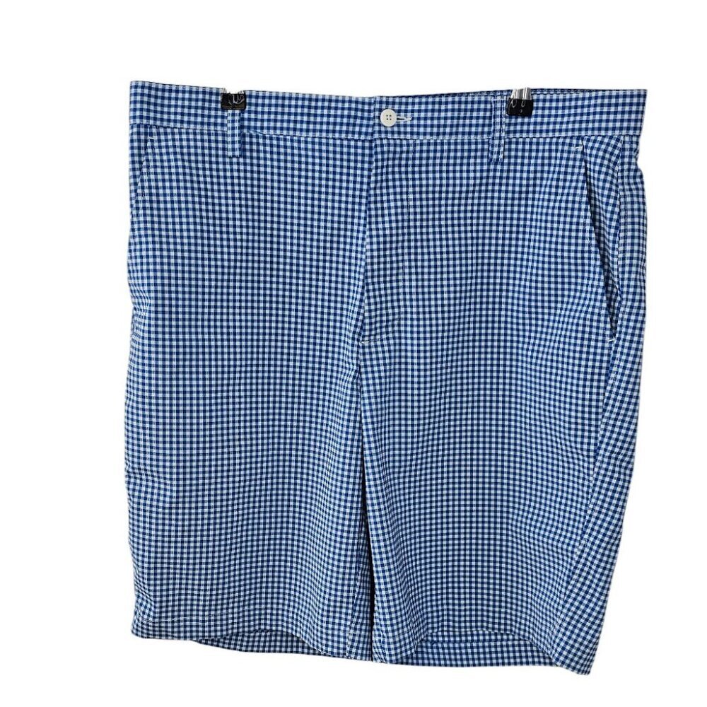 Footjoy Mens Seersucker Check Print Golf Shorts, Blue, White, Size 36